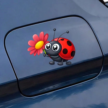 1pc Natural Spirit Exquisite Ladybug Holding Flower Cartoon Decorative Stickers- Suitable For Bumpers, Cars, Refrigerators, Suitcases, Motorcycles, Racing Cars, Fishing Boats, And Laptops.