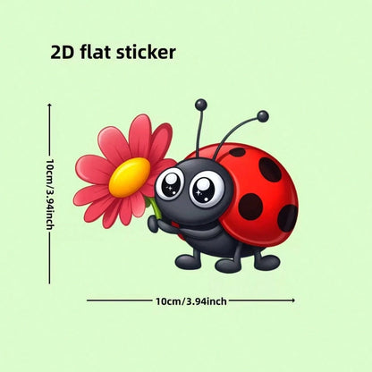 1pc Natural Spirit Exquisite Ladybug Holding Flower Cartoon Decorative Stickers- Suitable For Bumpers, Cars, Refrigerators, Suitcases, Motorcycles, Racing Cars, Fishing Boats, And Laptops.