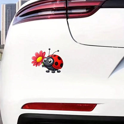 1pc Natural Spirit Exquisite Ladybug Holding Flower Cartoon Decorative Stickers- Suitable For Bumpers, Cars, Refrigerators, Suitcases, Motorcycles, Racing Cars, Fishing Boats, And Laptops.