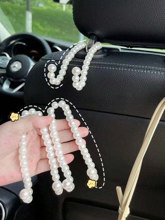 1pc New Car Hook Pearl Bow Pendant, New Back Seat Backrest Suspension, Strong Load-Bearing Capacity Car Hook