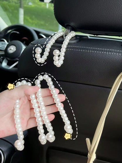 1pc New Car Hook Pearl Bow Pendant, New Back Seat Backrest Suspension, Strong Load-Bearing Capacity Car Hook