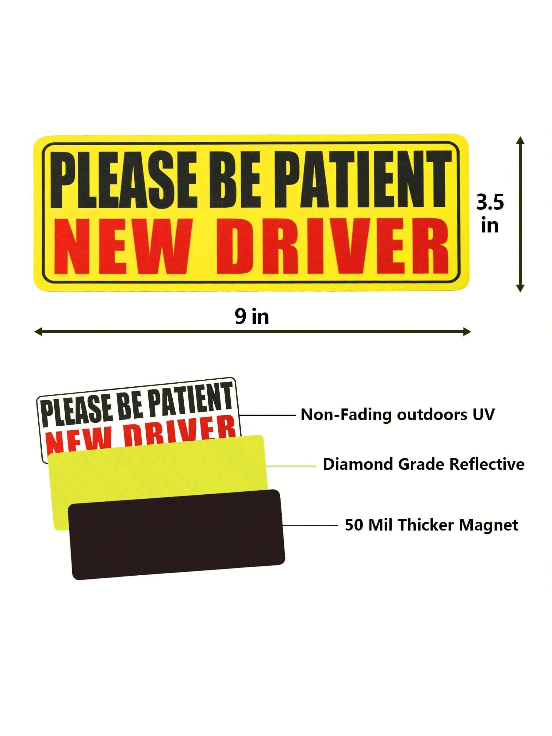 1pc New Driver Magnetic Sticker, Please Drive Patiently New Driver Magnetic Sticker, New Driver Warning Magnetic Sticker, Reflective Magnetic New Driver Bumper Sticker