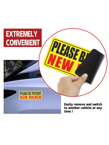 1pc New Driver Magnetic Sticker, Please Drive Patiently New Driver Magnetic Sticker, New Driver Warning Magnetic Sticker, Reflective Magnetic New Driver Bumper Sticker
