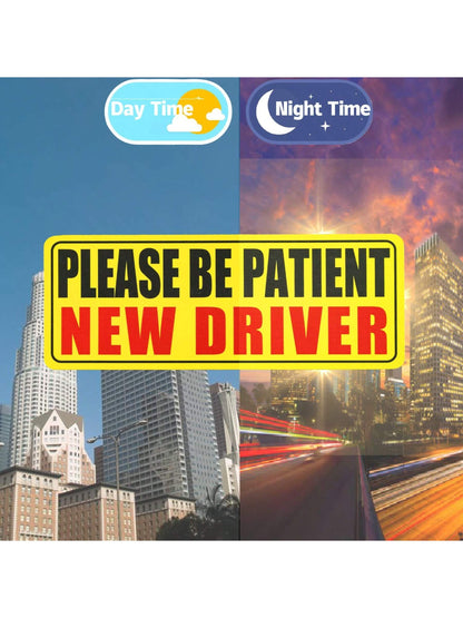 1pc New Driver Magnetic Sticker, Please Drive Patiently New Driver Magnetic Sticker, New Driver Warning Magnetic Sticker, Reflective Magnetic New Driver Bumper Sticker