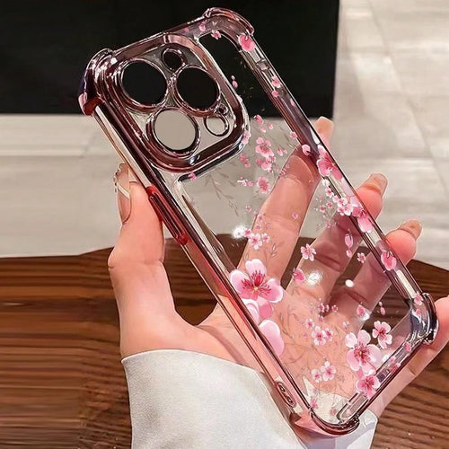 1pc New Minimalist Pink Peach Blossom Electroplated Airbag Anti-Drop/Thickened Transparent TPU Protective Case Compatible With Apple 17 Pro Max/16 Pro/16/13 Pro Max/12 Pro Max 11, 15 Pro Max, 14 Pro M