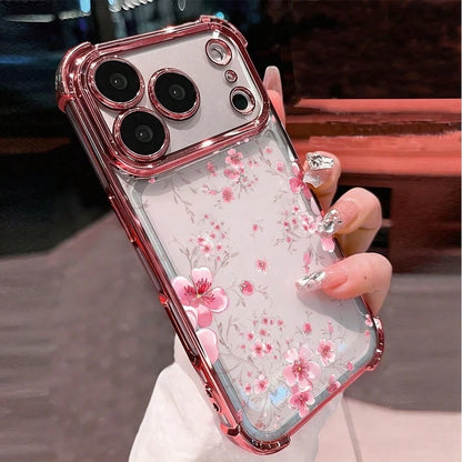 1pc New Minimalist Pink Peach Blossom Electroplated Airbag Anti-Drop/Thickened Transparent TPU Protective Case Compatible With Apple 17 Pro Max/16 Pro/16/13 Pro Max/12 Pro Max 11, 15 Pro Max, 14 Pro M