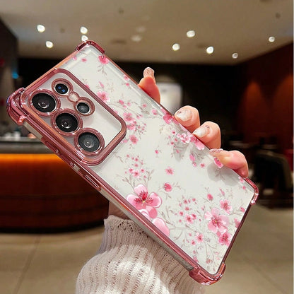1pc New Minimalist Pink Peach Blossom Electroplated Airbag Anti-Drop/Thickened Transparent TPU Protective Case Compatible With Apple 17 Pro Max/16 Pro/16/13 Pro Max/12 Pro Max 11, 15 Pro Max, 14 Pro M
