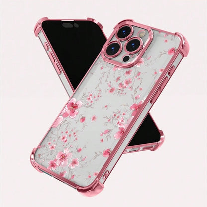 1pc New Minimalist Pink Peach Blossom Electroplated Airbag Anti-Drop/Thickened Transparent TPU Protective Case Compatible With Apple 17 Pro Max/16 Pro/16/13 Pro Max/12 Pro Max 11, 15 Pro Max, 14 Pro M