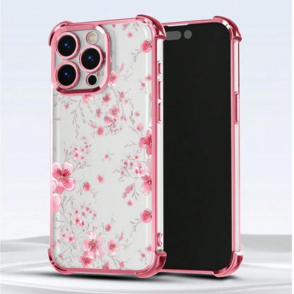 1pc New Minimalist Pink Peach Blossom Electroplated Airbag Anti-Drop/Thickened Transparent TPU Protective Case Compatible With Apple 17 Pro Max/16 Pro/16/13 Pro Max/12 Pro Max 11, 15 Pro Max, 14 Pro M