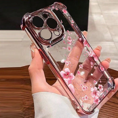 1pc New Minimalist Pink Peach Blossom Electroplated Airbag Anti-Drop/Thickened Transparent TPU Protective Case Compatible With Apple 17 Pro Max/16 Pro/16/13 Pro Max/12 Pro Max 11, 15 Pro Max, 14 Pro M