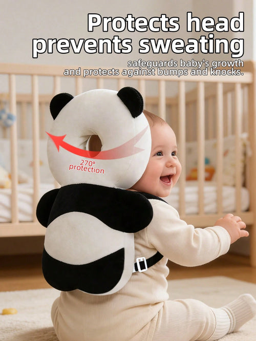 1pc New Panda Head Pillow Anti-Fall Cushion, Toddler Anti-Collision Hat, Baby Head Pillow, Baby Crawling Anti-Collision Tool, Adjustable Baby Head Protection Pad Backpack- Cartoon Animal Design, Suit