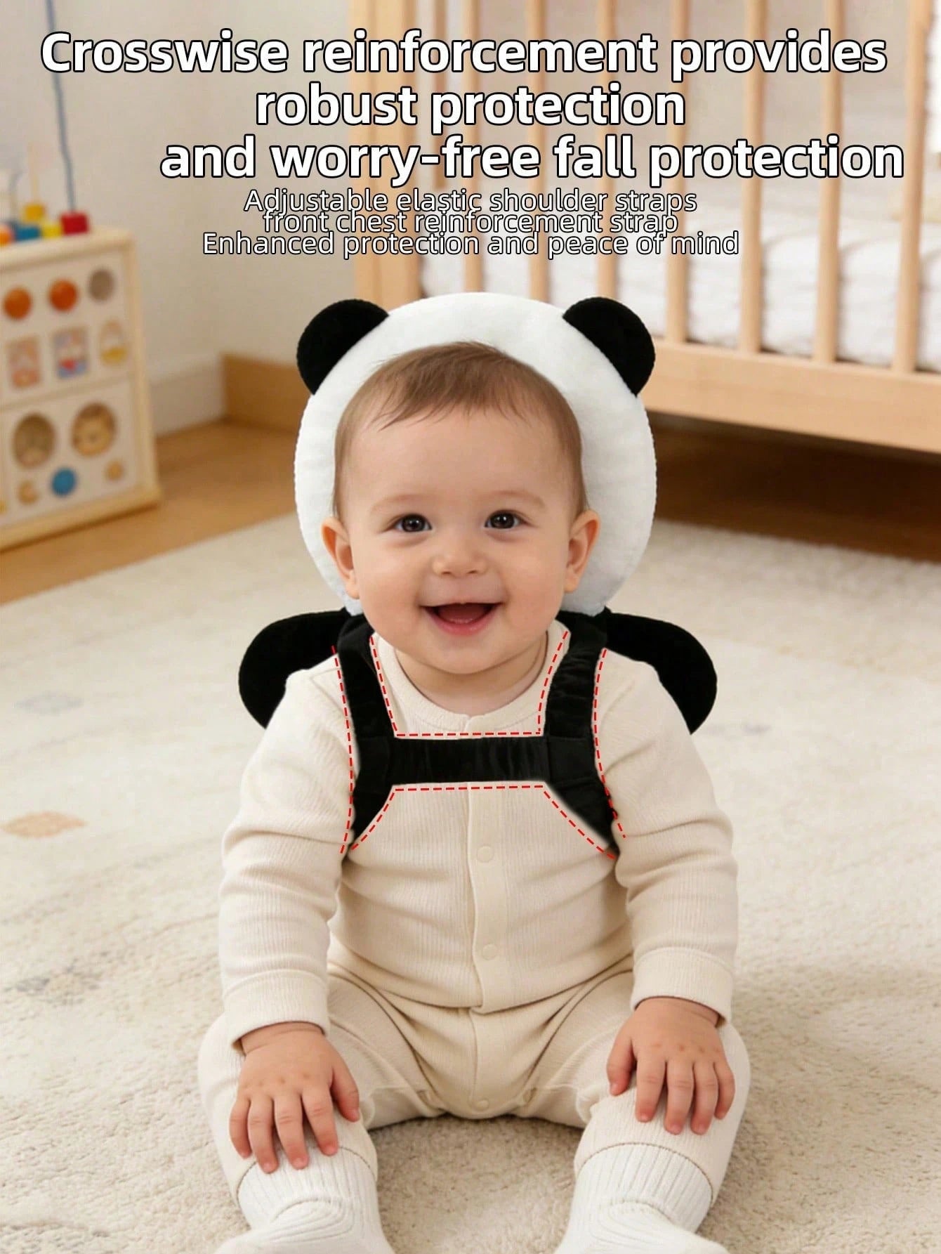 1pc New Panda Head Pillow Anti-Fall Cushion, Toddler Anti-Collision Hat, Baby Head Pillow, Baby Crawling Anti-Collision Tool, Adjustable Baby Head Protection Pad Backpack- Cartoon Animal Design, Suit