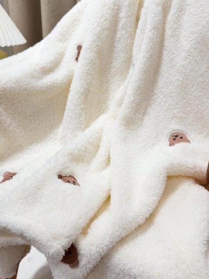 1pc Newborn Baby Blanket, Cute Cartoon Bear Embroidered Pattern, Soft & Comfortable, Suitable For Infant Outdoor Use, Autumn/Winter