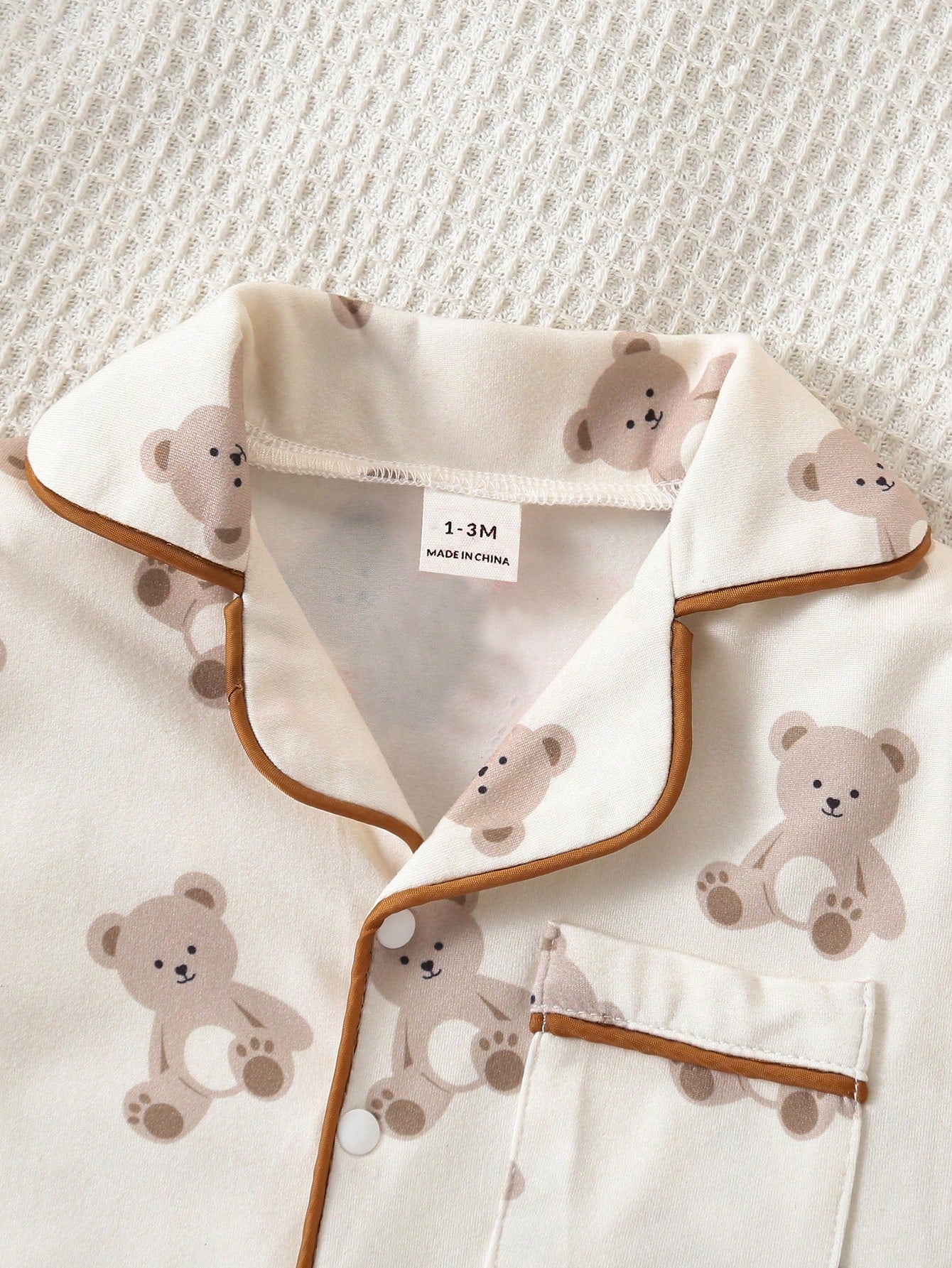 1pc Newborn Baby Boy Long Sleeve Snap-Up Jumpsuit, Cute Bear Digital Print, Knit Fabric, Adorable Style Night Photoshoot Off-White Autumn Kawaii Cute