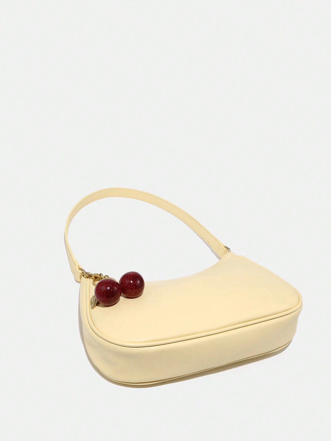 1pc Novachic Spring/Summer Fabric Cute Cherry Decor Accent Minimalist Women Shoulder Bag, Zipper Closure, Retro Style, Underarm Bag, Suitable For Multiple Occasions