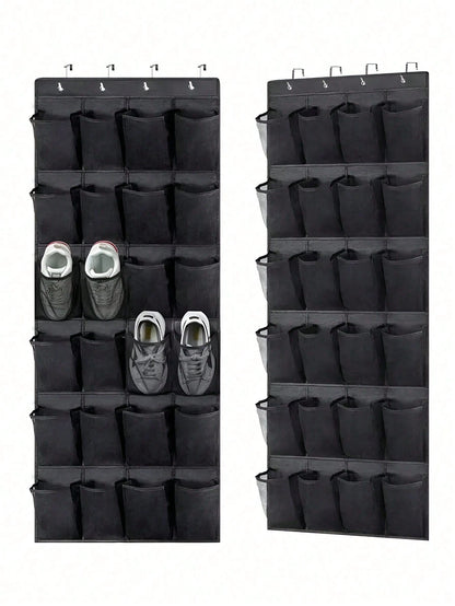 1pc Over The Door Shoe Organizer Hanging Closet Holder Hanger Storage Bag Rack With 24 Large Mesh Pockets