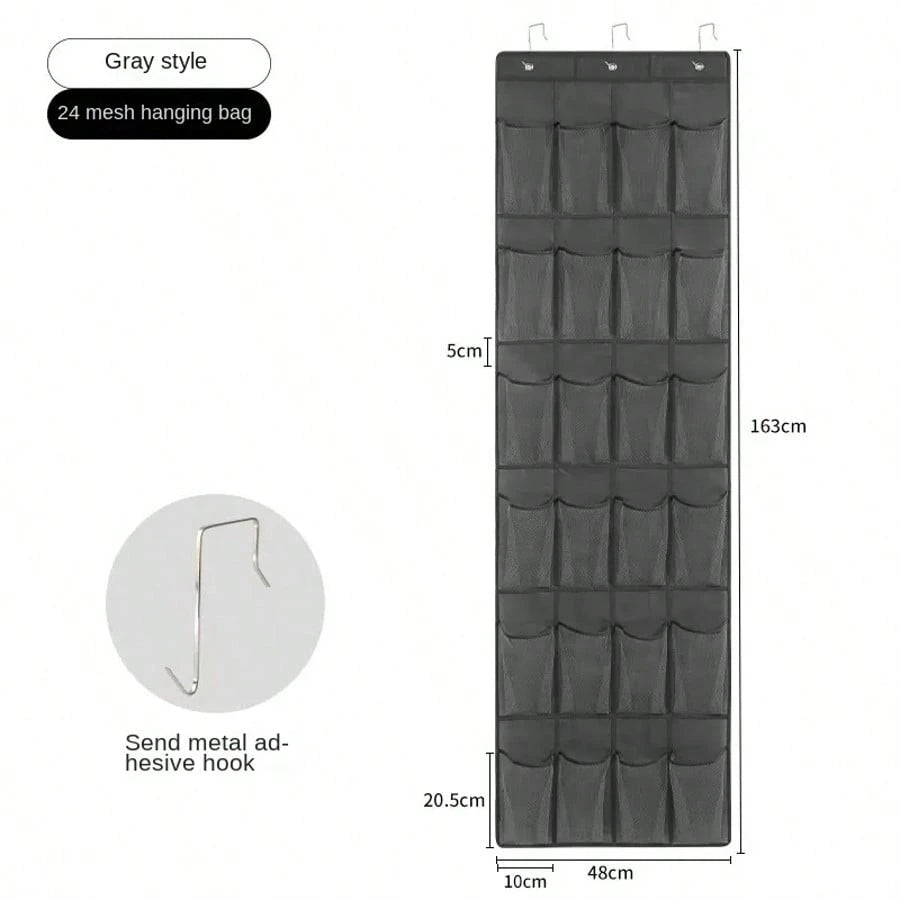 1pc Over The Door Shoe Organizer Hanging Closet Holder Hanger Storage Bag Rack With 24 Large Mesh Pockets