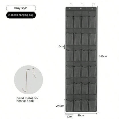 1pc Over The Door Shoe Organizer Hanging Closet Holder Hanger Storage Bag Rack With 24 Large Mesh Pockets