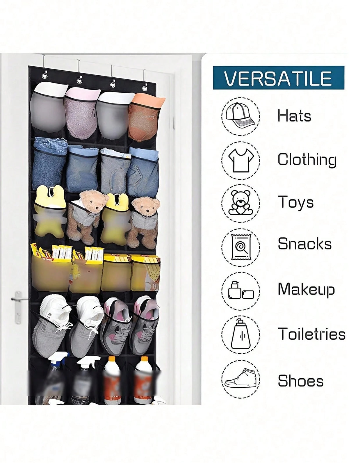 1pc Over The Door Shoe Organizer Hanging Closet Holder Hanger Storage Bag Rack With 24 Large Mesh Pockets