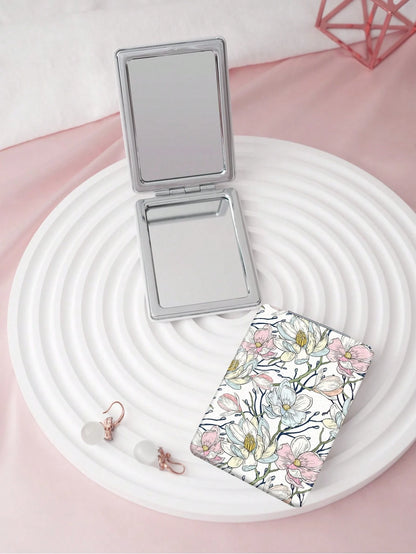 1PC Pastoral British Series Portable Folding Makeup Mirror, Lightweight Ultra-Thin Convenient Durable PU Leather, Suitable For Various Occasions Travel Party Work School, Suitable For All Ages