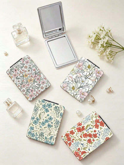 1PC Pastoral British Series Portable Folding Makeup Mirror, Lightweight Ultra-Thin Convenient Durable PU Leather, Suitable For Various Occasions Travel Party Work School, Suitable For All Ages