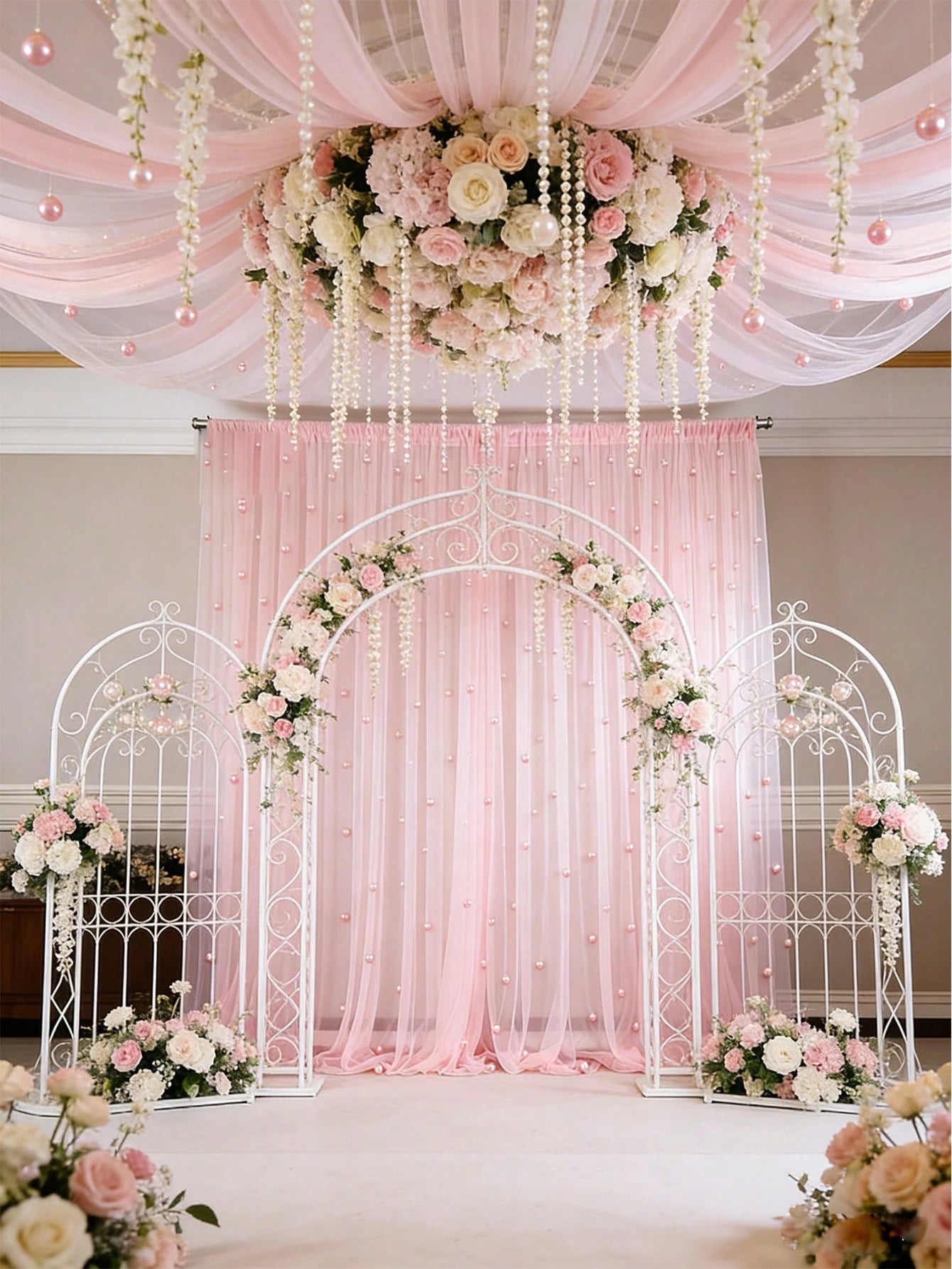 1pc Pearl Pink Tulle Fabric With Embedded Pearls, Wedding Backdrop Curtain, Decorative Bridal Gown Fabric, Wedding Party Decor, Photo Backdrop, Tablecloth, Banner, Gift Wrapping, Elegant Pearl Embroid