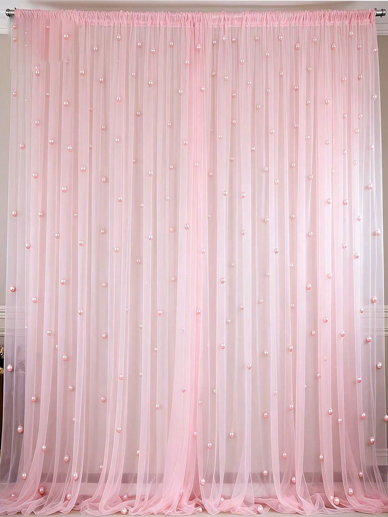 1pc Pearl Pink Tulle Fabric With Embedded Pearls, Wedding Backdrop Curtain, Decorative Bridal Gown Fabric, Wedding Party Decor, Photo Backdrop, Tablecloth, Banner, Gift Wrapping, Elegant Pearl Embroid