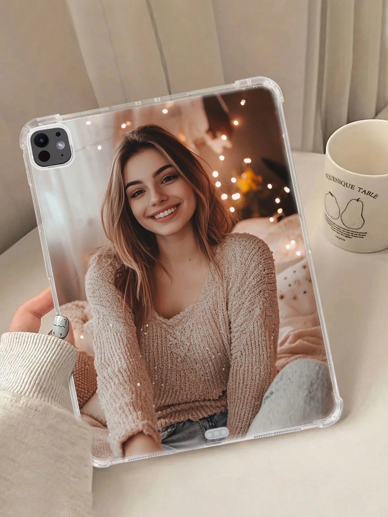 1pc Personalized Customizable Tablet Case With Family, Friends, Couple, And Pet Designs. Made Of Soft Silicone With Drop Protection And Transparent Four-Corner Airbags. Compatible With IPad Pro 13, Ai