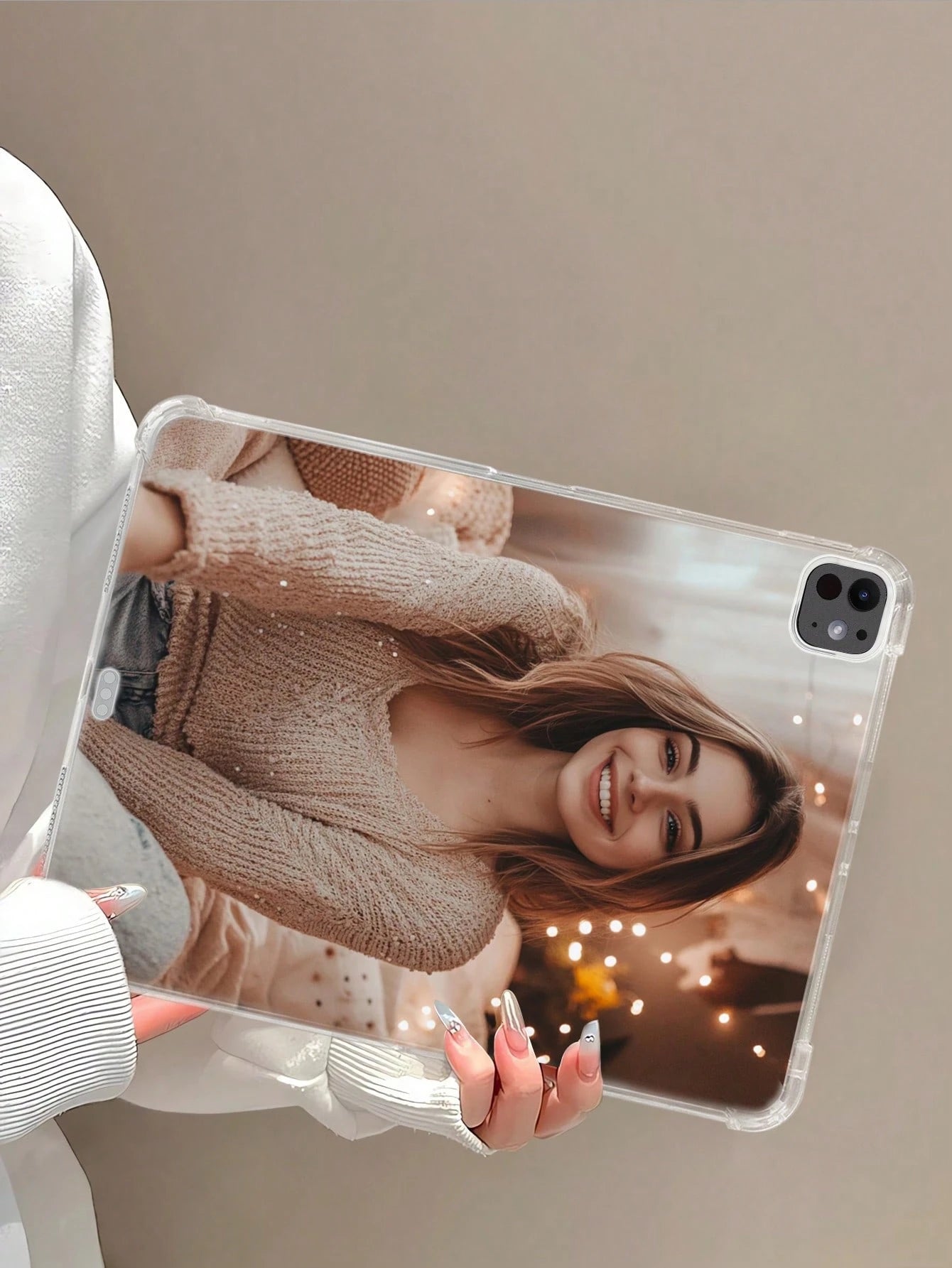 1pc Personalized Customizable Tablet Case With Family, Friends, Couple, And Pet Designs. Made Of Soft Silicone With Drop Protection And Transparent Four-Corner Airbags. Compatible With IPad Pro 13, Ai