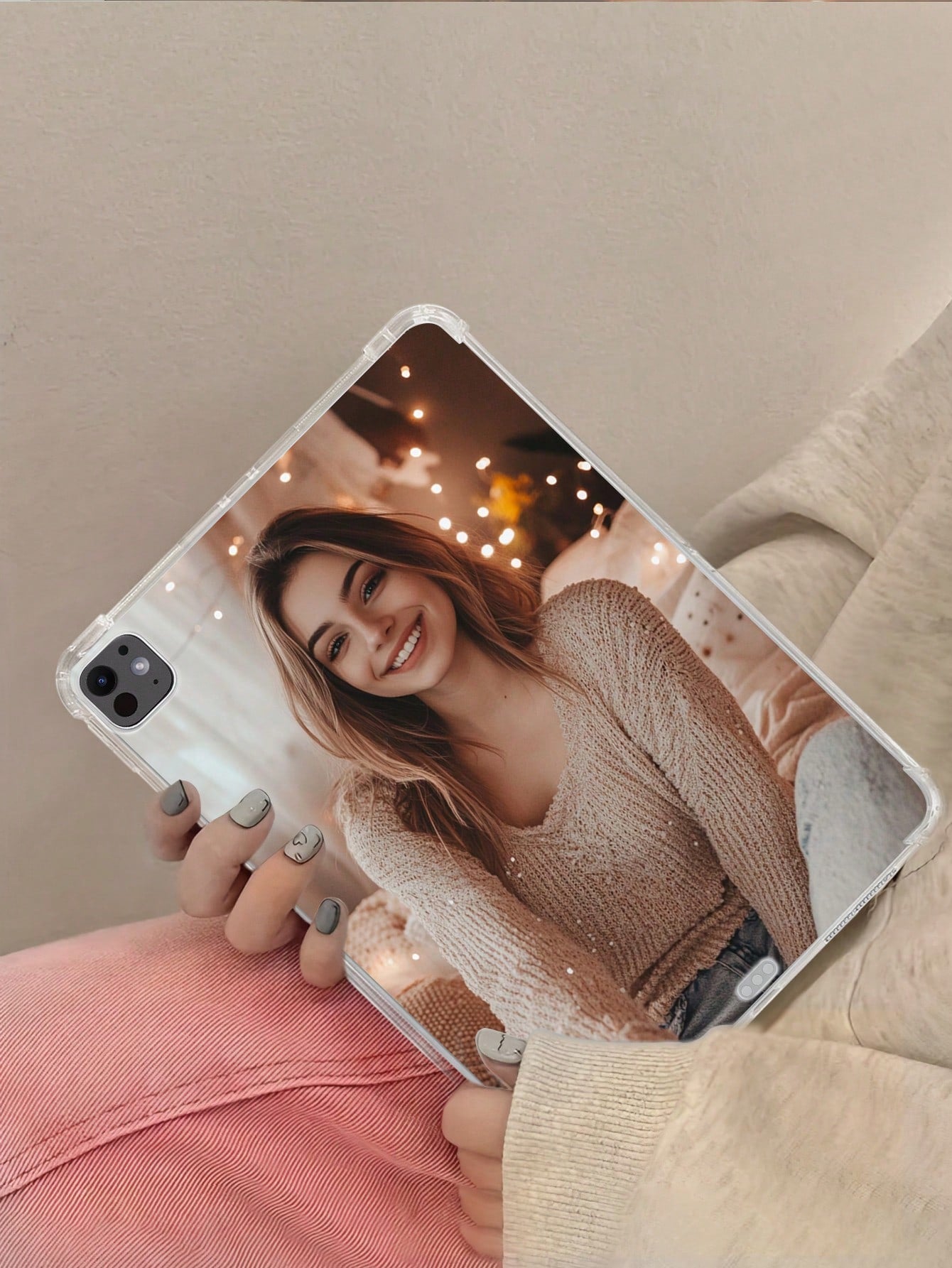 1pc Personalized Customizable Tablet Case With Family, Friends, Couple, And Pet Designs. Made Of Soft Silicone With Drop Protection And Transparent Four-Corner Airbags. Compatible With IPad Pro 13, Ai