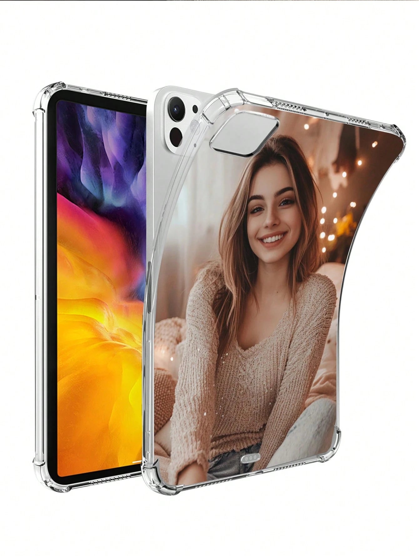 1pc Personalized Customizable Tablet Case With Family, Friends, Couple, And Pet Designs. Made Of Soft Silicone With Drop Protection And Transparent Four-Corner Airbags. Compatible With IPad Pro 13, Ai