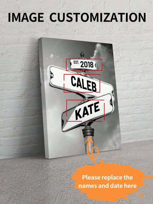 1pc Personalized Family Names Canvas Poster, Street Sign Wall Art, Custom Name Canvas Prints Wall Decor For Living Room, Housewarming Gift, Fall Decor