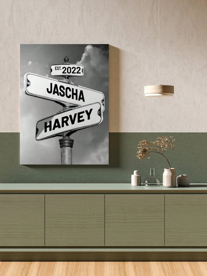 1pc Personalized Family Names Canvas Poster, Street Sign Wall Art, Custom Name Canvas Prints Wall Decor For Living Room, Housewarming Gift, Fall Decor