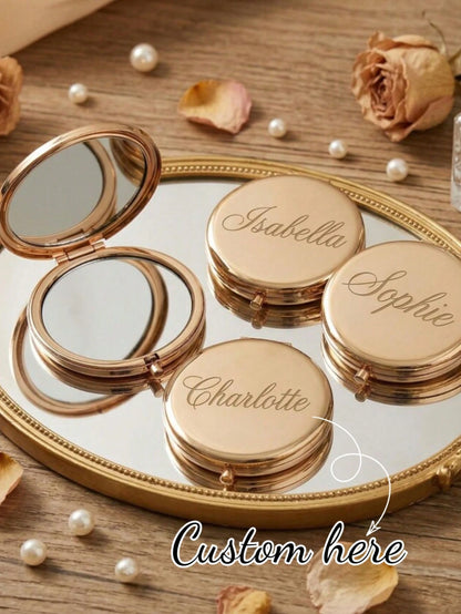 1pc Personalized Initial Compact Mirror, Customized Letter Pocket Mirror, Women's Portable Folding Makeup Mirror, Vintage Gold Compact Mirror, Bridesmaid Gift, Bridal Party Gift, Wedding Party Gift, P