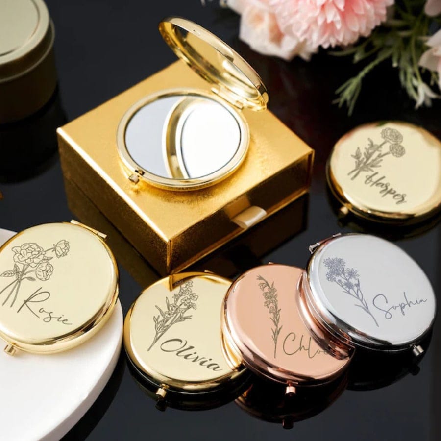 1pc Personalized Initial Compact Mirror, Customized Letter Pocket Mirror, Women's Portable Folding Makeup Mirror, Vintage Gold Compact Mirror, Bridesmaid Gift, Bridal Party Gift, Wedding Party Gift, P