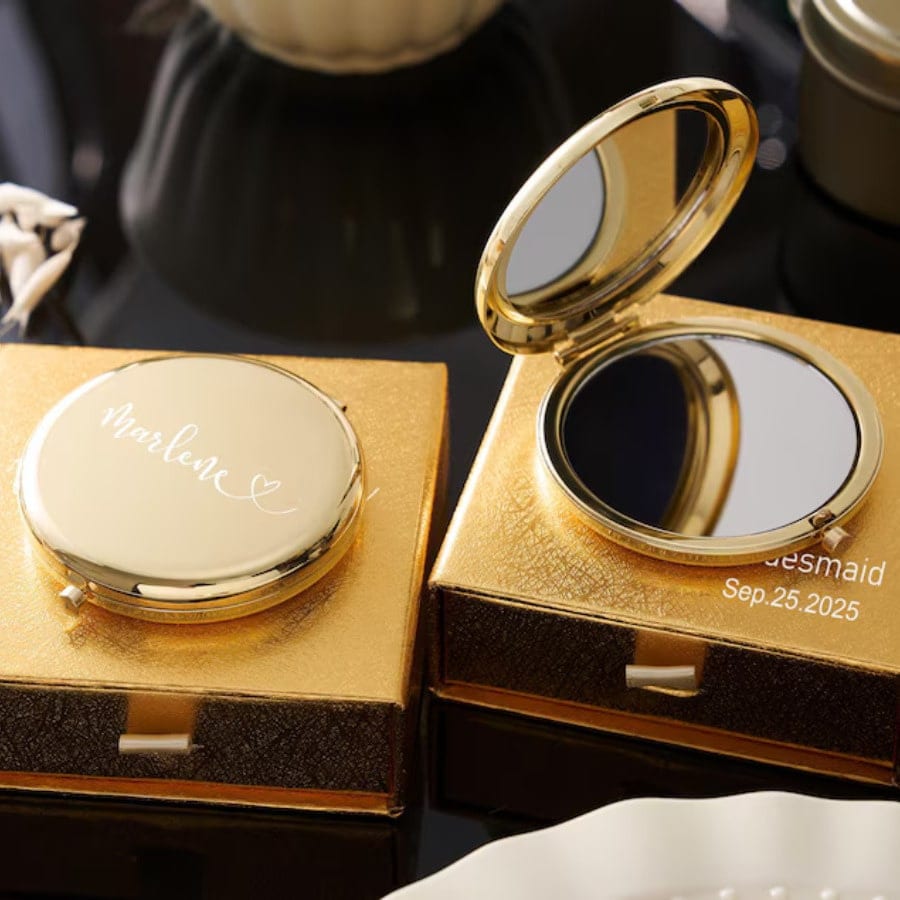 1pc Personalized Initial Compact Mirror, Customized Letter Pocket Mirror, Women's Portable Folding Makeup Mirror, Vintage Gold Compact Mirror, Bridesmaid Gift, Bridal Party Gift, Wedding Party Gift, P