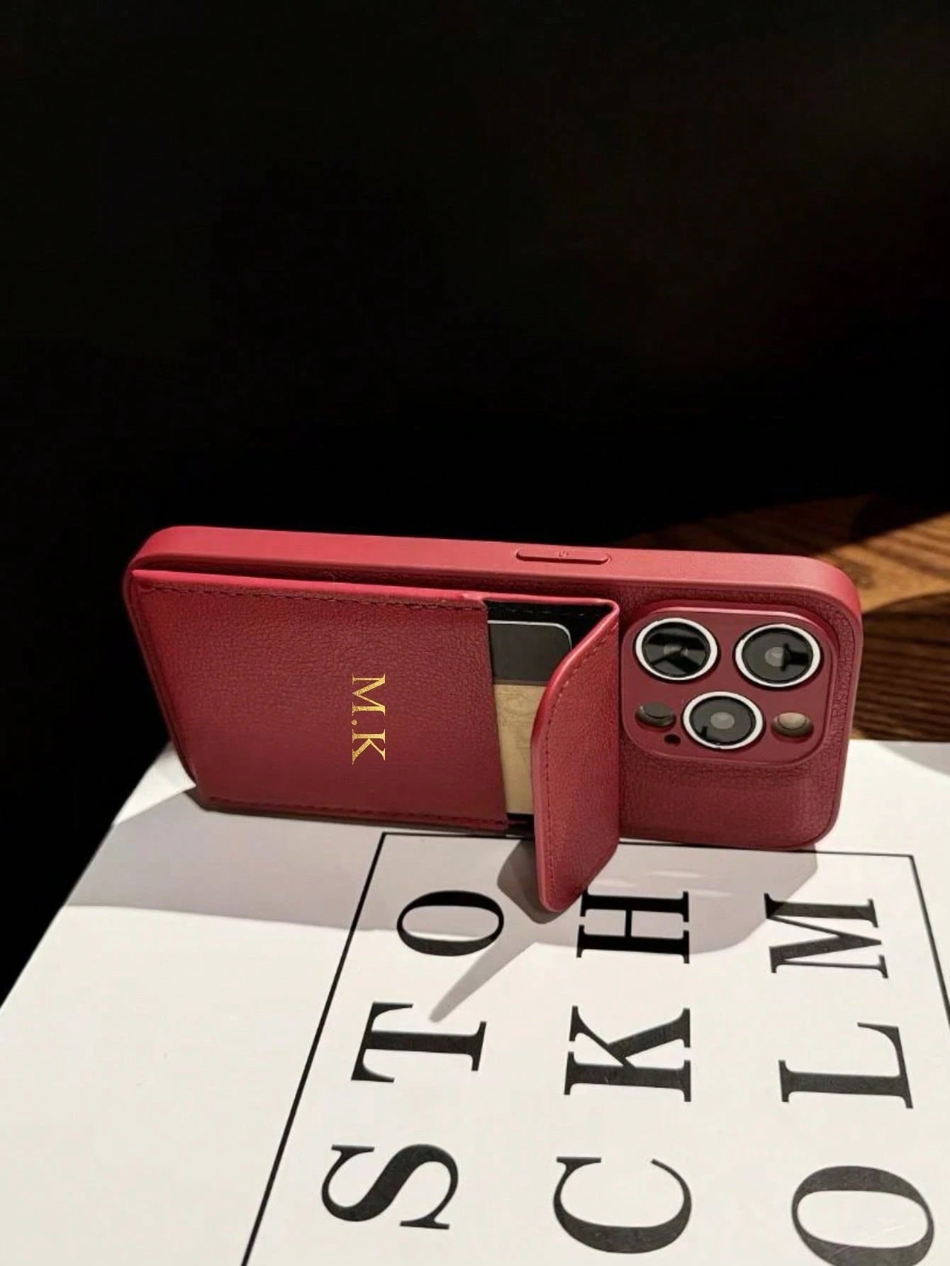 1pc Personalized Luxury Customized Name Letter Faux Leather Card Slot Holder Soft Case, Luxury Lychee Texture Flip Cover Pocket Card Holder Stand Faux Leather Phone Case, Name Letter Customization, Cr