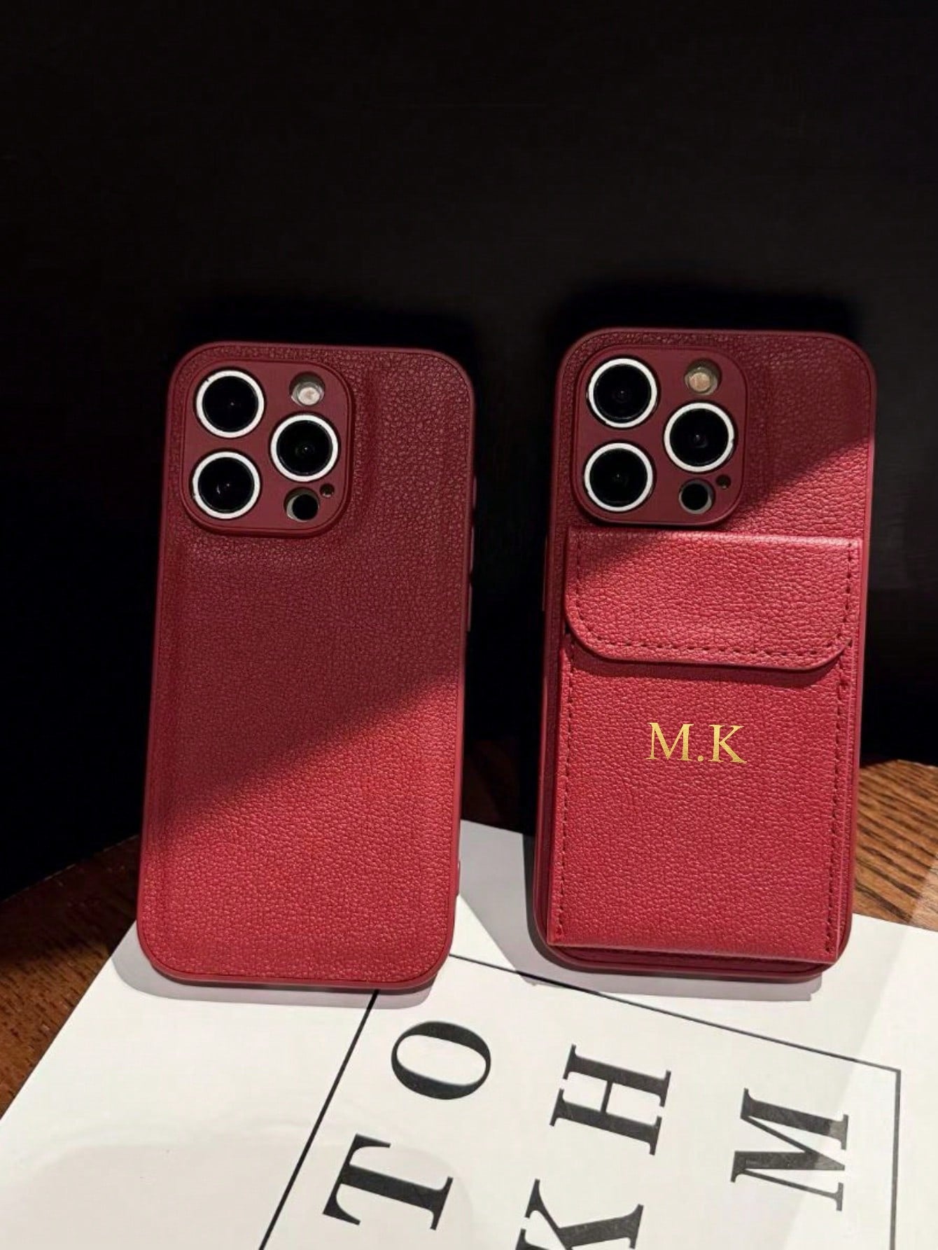 1pc Personalized Luxury Customized Name Letter Faux Leather Card Slot Holder Soft Case, Luxury Lychee Texture Flip Cover Pocket Card Holder Stand Faux Leather Phone Case, Name Letter Customization, Cr
