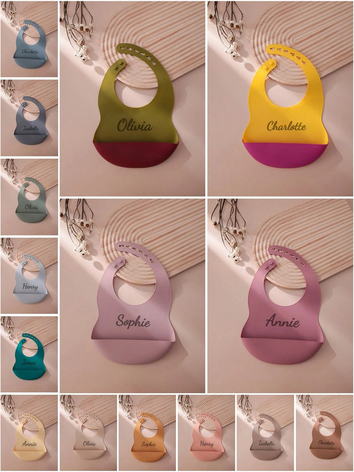 1pc Personalized Name Baby Silicone Bibs, Solid Color Portable Adjustable Waterproof Bibs, Print On Demand Baby Feeding Essentials, Baby Shower Gift