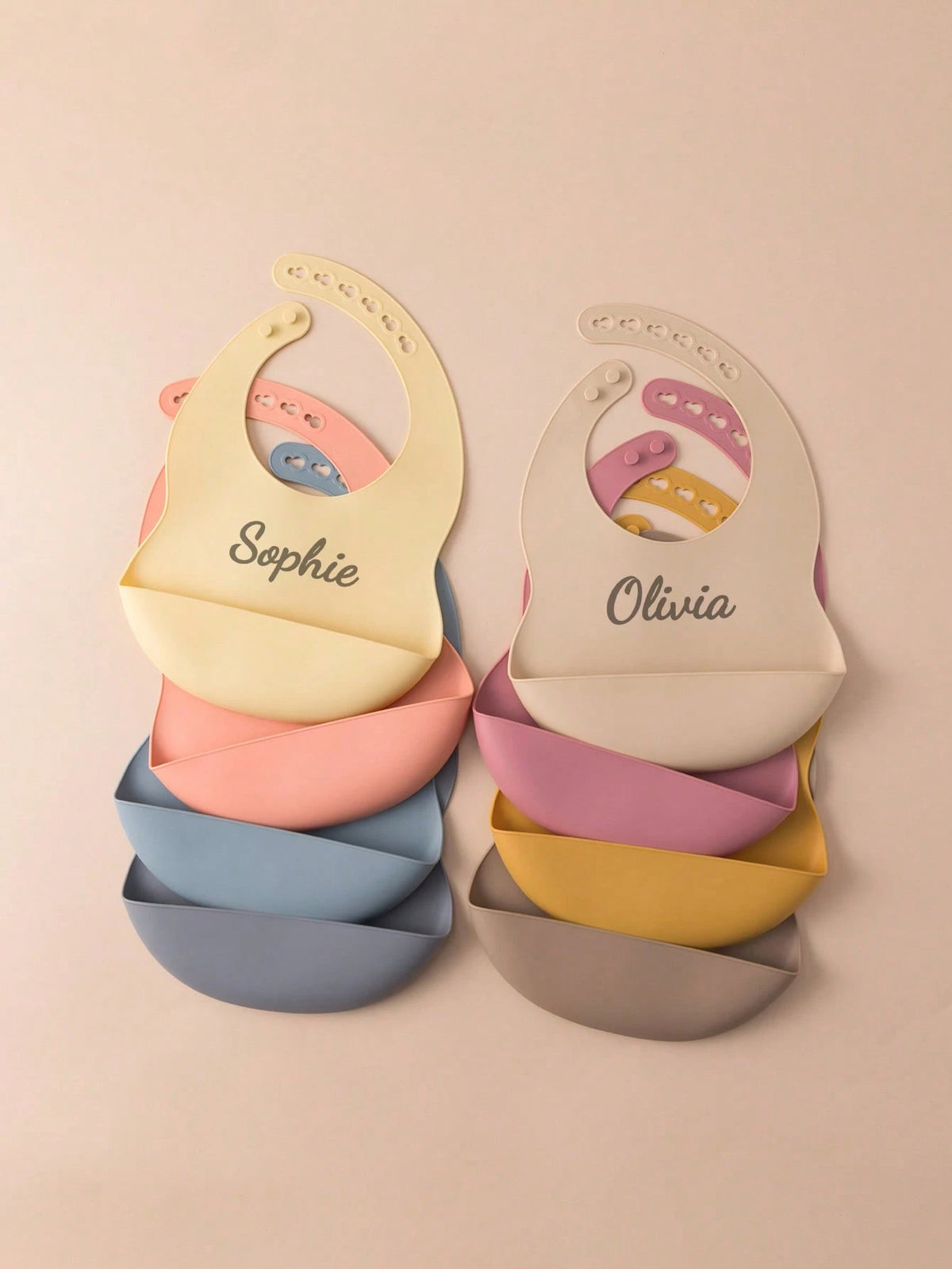 1pc Personalized Name Baby Silicone Bibs, Solid Color Portable Adjustable Waterproof Bibs, Print On Demand Baby Feeding Essentials, Baby Shower Gift