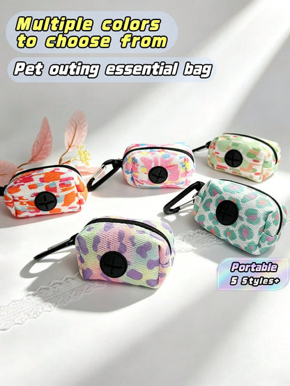 1Pc Pet Walking Printed Trash Bag Dispenser, Fashion Dog Poop Clean-Up Bags, Leash Clip On Waste Bag Holder