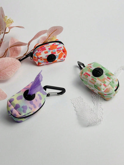 1Pc Pet Walking Printed Trash Bag Dispenser, Fashion Dog Poop Clean-Up Bags, Leash Clip On Waste Bag Holder