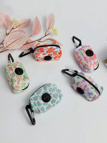 1Pc Pet Walking Printed Trash Bag Dispenser, Fashion Dog Poop Clean-Up Bags, Leash Clip On Waste Bag Holder
