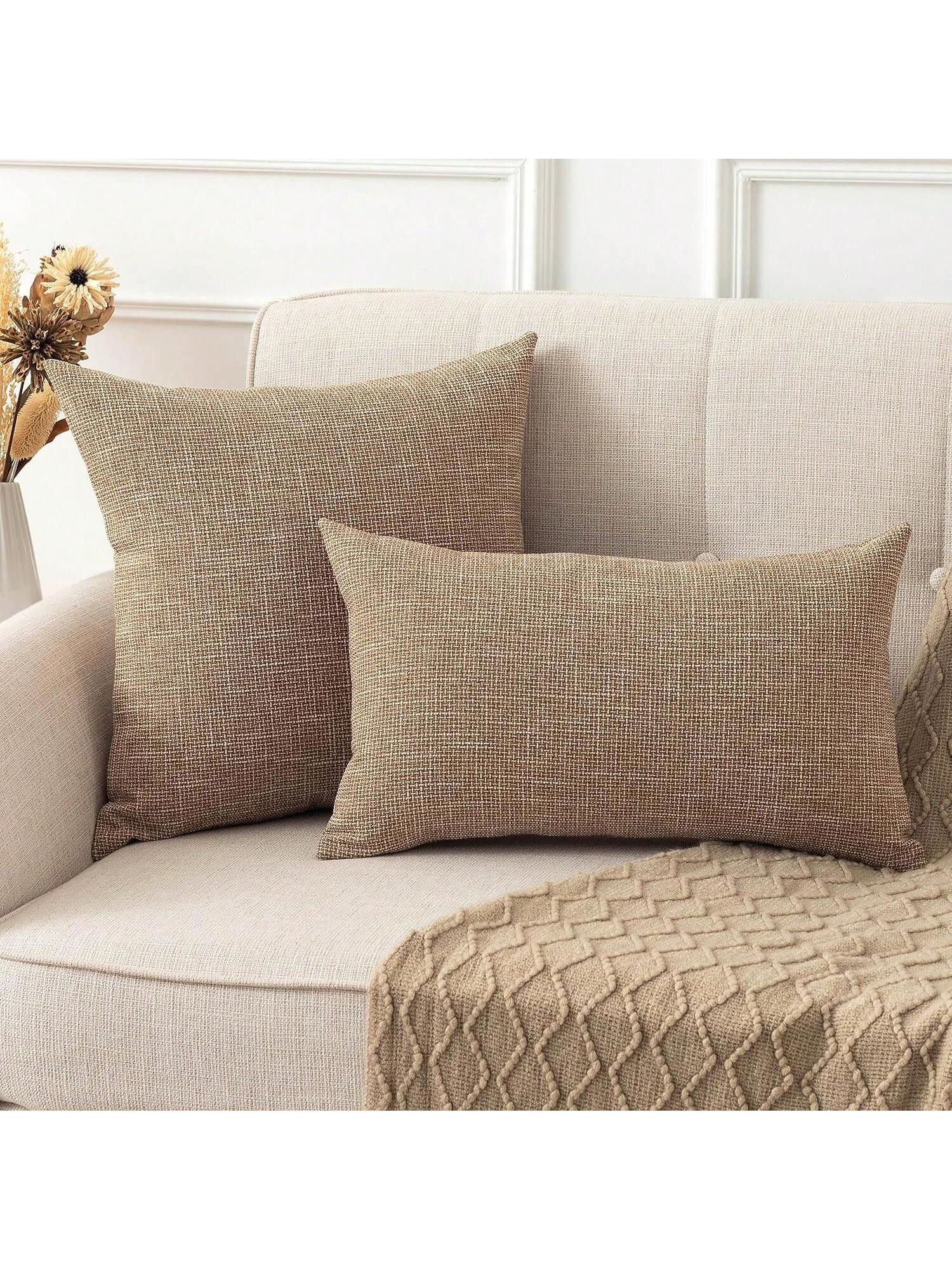 1pc Pillow Case Without Pillow Insert, Natural Linen Color, Minimalist Style + Wabi-Sabi Relaxed Texture Solid Color Linen Blend Fabric Woven Decorative Pillow Cover, Suitable For Home, Sofa, Bed, Bed