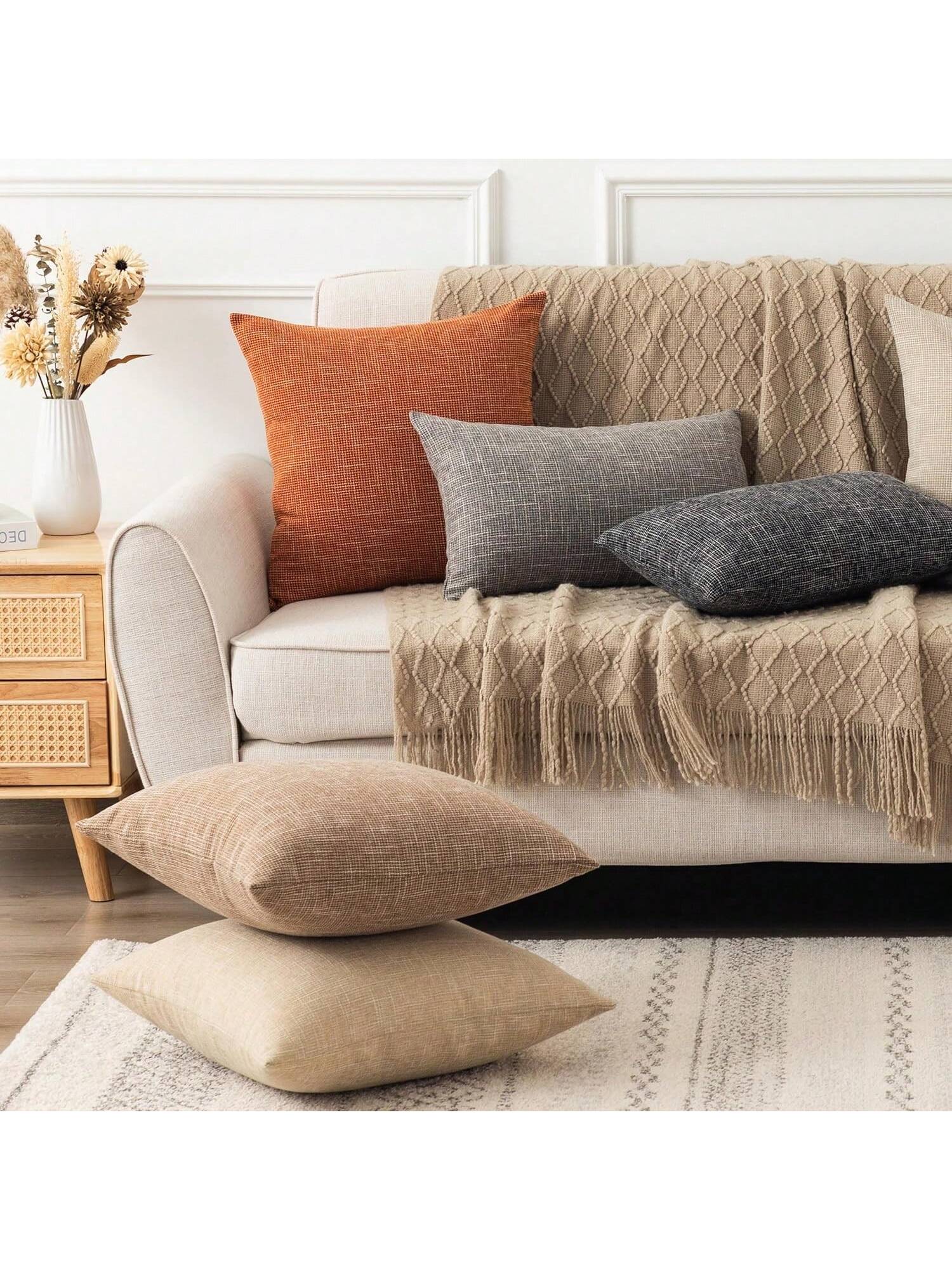 1pc Pillow Case Without Pillow Insert, Natural Linen Color, Minimalist Style + Wabi-Sabi Relaxed Texture Solid Color Linen Blend Fabric Woven Decorative Pillow Cover, Suitable For Home, Sofa, Bed, Bed