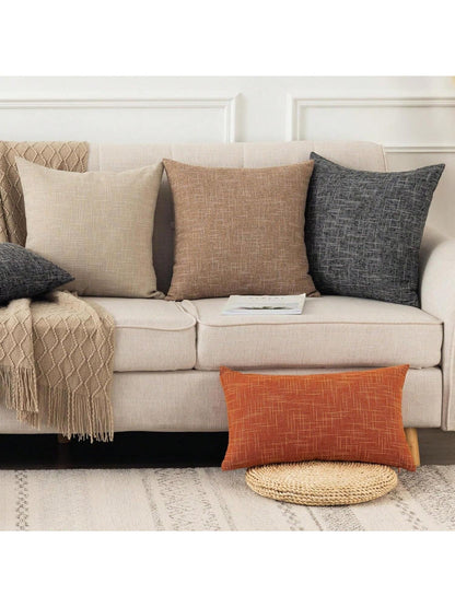 1pc Pillow Case Without Pillow Insert, Natural Linen Color, Minimalist Style + Wabi-Sabi Relaxed Texture Solid Color Linen Blend Fabric Woven Decorative Pillow Cover, Suitable For Home, Sofa, Bed, Bed