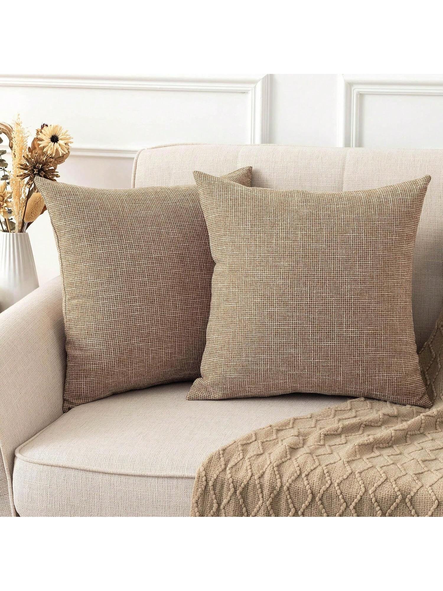 1pc Pillow Case Without Pillow Insert, Natural Linen Color, Minimalist Style + Wabi-Sabi Relaxed Texture Solid Color Linen Blend Fabric Woven Decorative Pillow Cover, Suitable For Home, Sofa, Bed, Bed