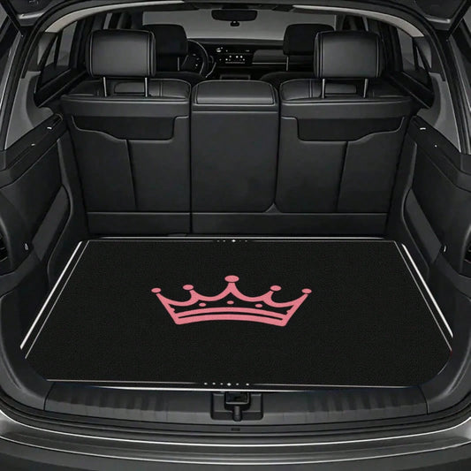 1PC Pink Crown Print Personalized Car Trunk Mat, Interior Protective Trunk Mat, Durable Polyester Floor Liner, And Practical, Suitable For Daily Travel, Lifting And Secure Cargo Storage, Car Trunk Ma