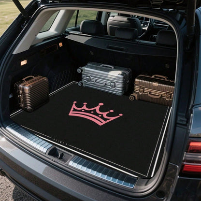 1PC Pink Crown Print Personalized Car Trunk Mat, Interior Protective Trunk Mat, Durable Polyester Floor Liner, And Practical, Suitable For Daily Travel, Lifting And Secure Cargo Storage, Car Trunk Ma