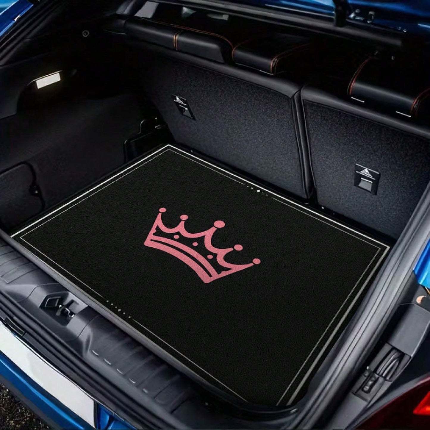 1PC Pink Crown Print Personalized Car Trunk Mat, Interior Protective Trunk Mat, Durable Polyester Floor Liner, And Practical, Suitable For Daily Travel, Lifting And Secure Cargo Storage, Car Trunk Ma